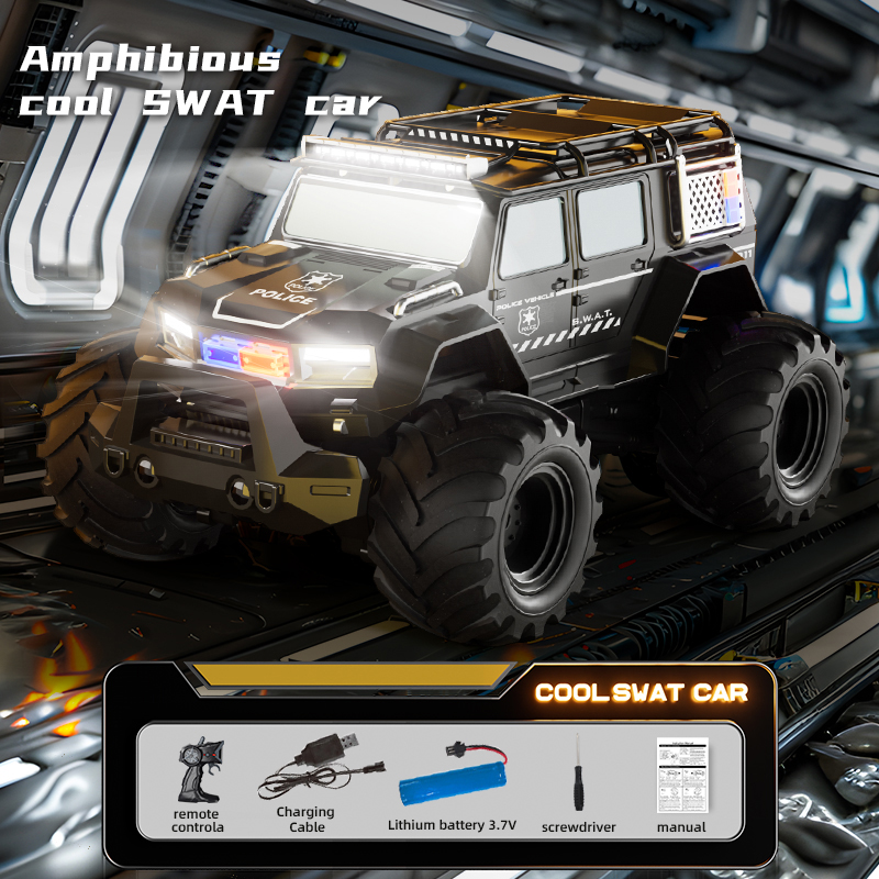 Kids Toys Electric Car - RC Politieauto's Amfibisch Voertuig 2.4G 4WD